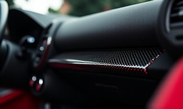 Elegantní karbonové doplňky v interiéru moderního sportovního vozu
