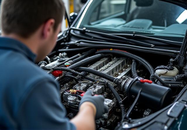 Mechanik pracující v motorovém prostoru vozu